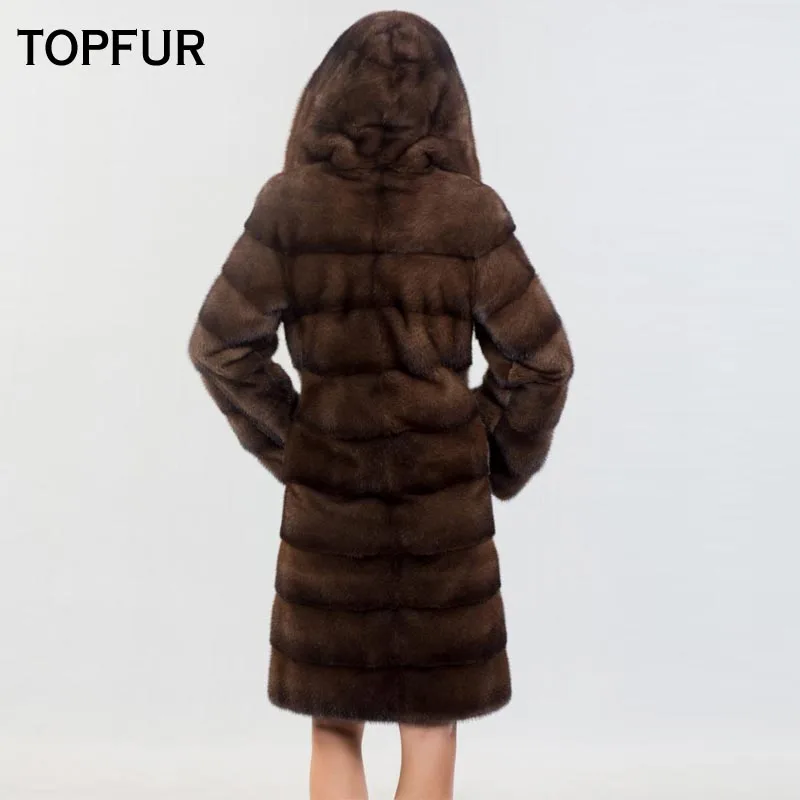 Новое поступление 2019 пальто TOPFUR из натуральной норки с большим капюшоном тонкая