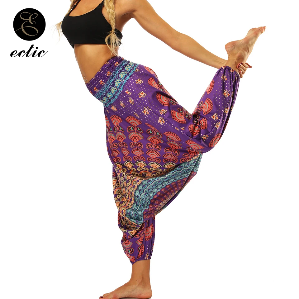 Harem Pants Elastic Waist Ethnic Leggings Flare Geometric Print Leggings High Waist Women Boho Bohemia Wide Leg Leggings Loose