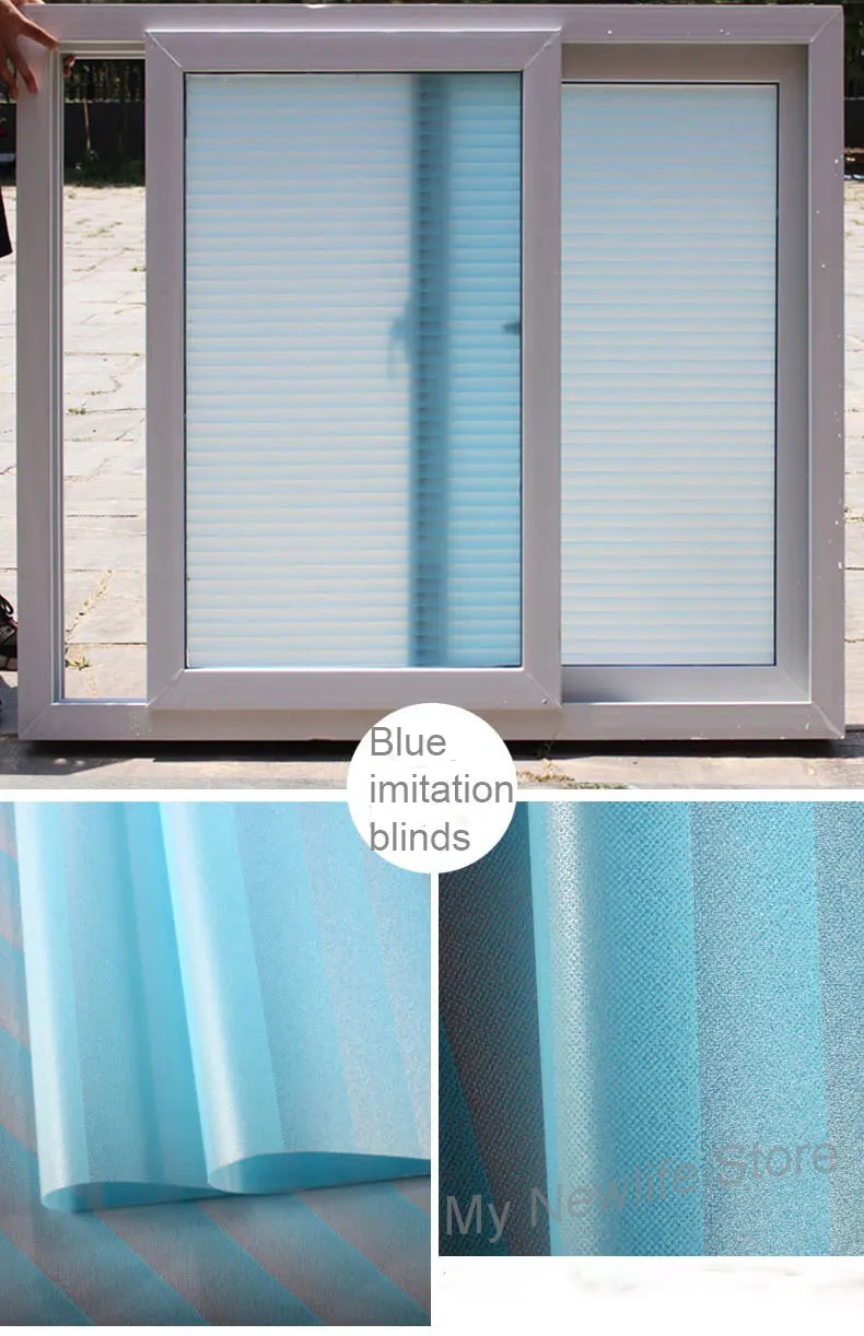 Privacy Window flim Sticker Blue imitation blinds Glass Frosted Opaque Bathroom Balcony Sliding Door home decor 80*200cm | Дом и сад