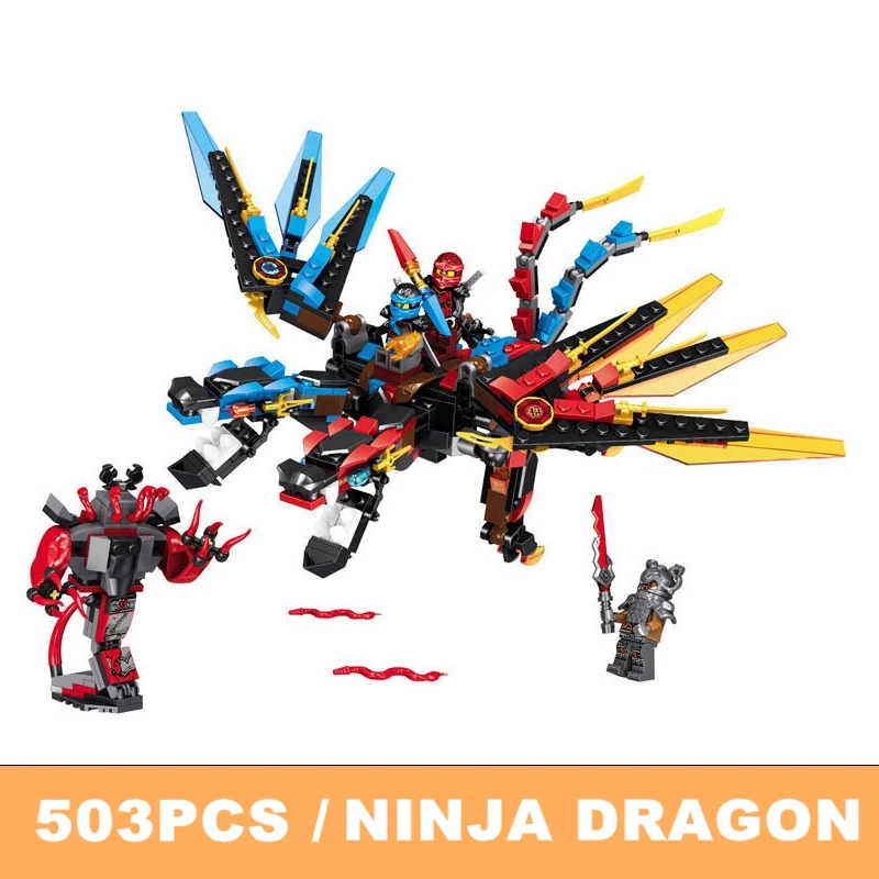 503 шт DIY наборы рыцаря ниндзя-Дракон строительные блоки совместимы с Legoed Ninjagos