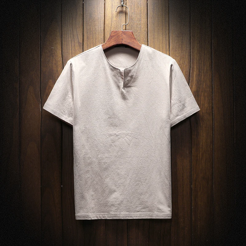 Khaki(Suit) Sinicism Store 5XL мужская хлопковая льняная футболка, Мужская Летняя Повседневная футболка, мужские футболки с v-образным вырезом и коротким рукавом - Цвет: Khaki(Suit)