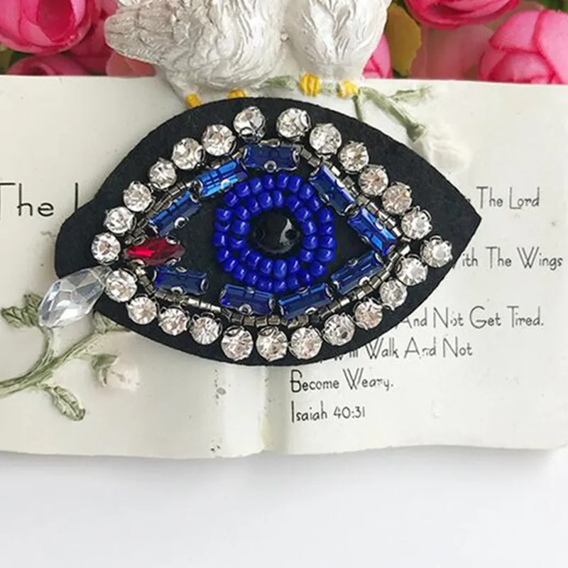 

1 Piece Blue Eye Beaded Sew-on Patch Embroidered Good Quality Clothing Patch