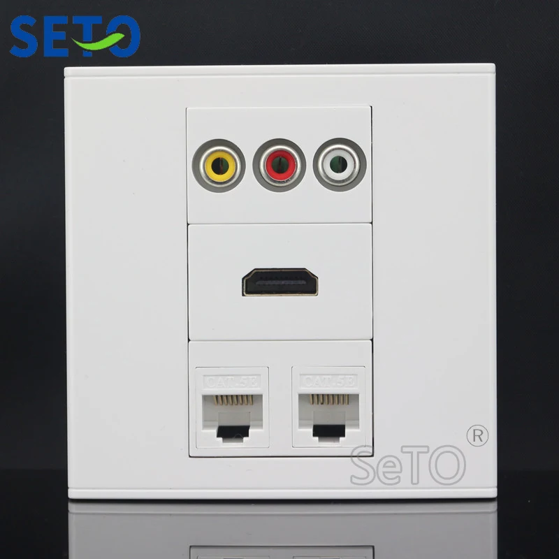 SeTo 86 Тип двойная RJ45 Cat5e сетевая Lan + RCA AV аудио HDMI панель настенная гнездо Keystone
