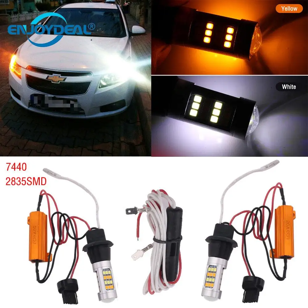 Новый 2 шт. 7440 2835 42 SMD автомобиль 42LED DRL дневные ходовые огни двойной цвет