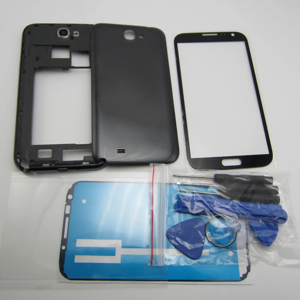 Для samsung Galaxy Note 2 II N7100 полный Корпус чехол запасной Запчасти Переднее стекло +
