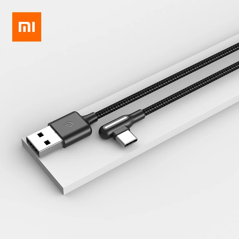 Xiaomi Плетеный светодиодный кабель Type C с прямым углом дизайн USB для быстрой зарядки