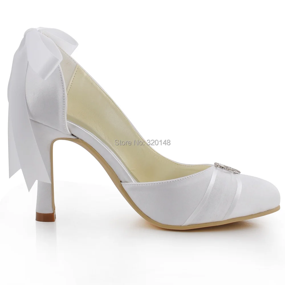 Женские туфли для свадьбы с закрытым носком пряжкой в виде сердца из сатина на