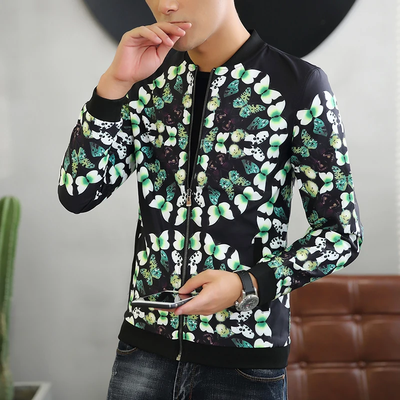 Мужская куртка 2017 осеннее пальто с принтом бабочка цветочным B333 8805 P95 | одежда