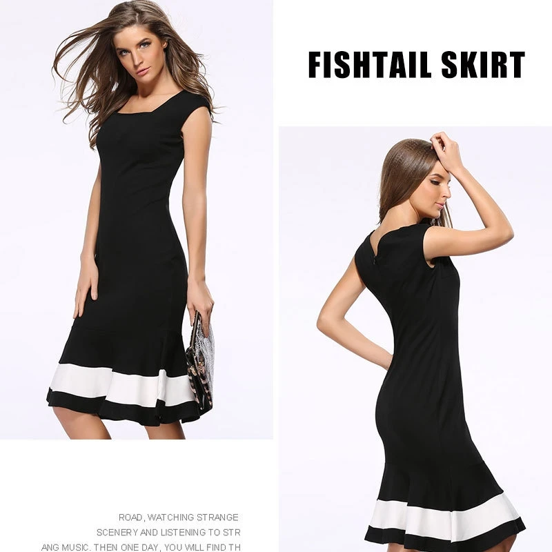 Женщины сексуальная рукавов труба dress elegant lady лето русалка носить на работу офис