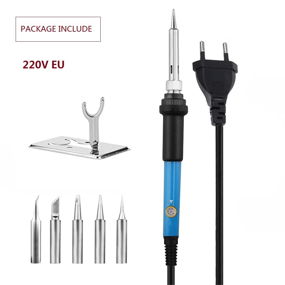 220V EU set Электрический паяльник с регулируемой температурой, 220 В, 110 В, 60 Вт, Сварочная наладочная станция для пайки, термокарандаш, набор инструментов для ремонта - Цвет: 220V EU set