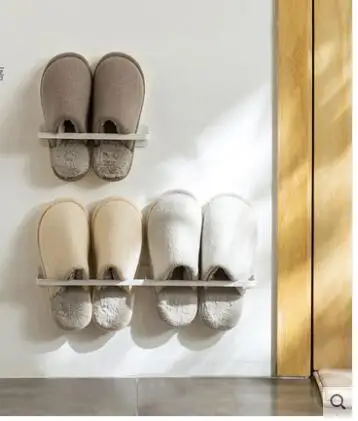 

Wall-mounted storage shoe rack wrought iron slippers wall-mounted door free punching simple storage rack