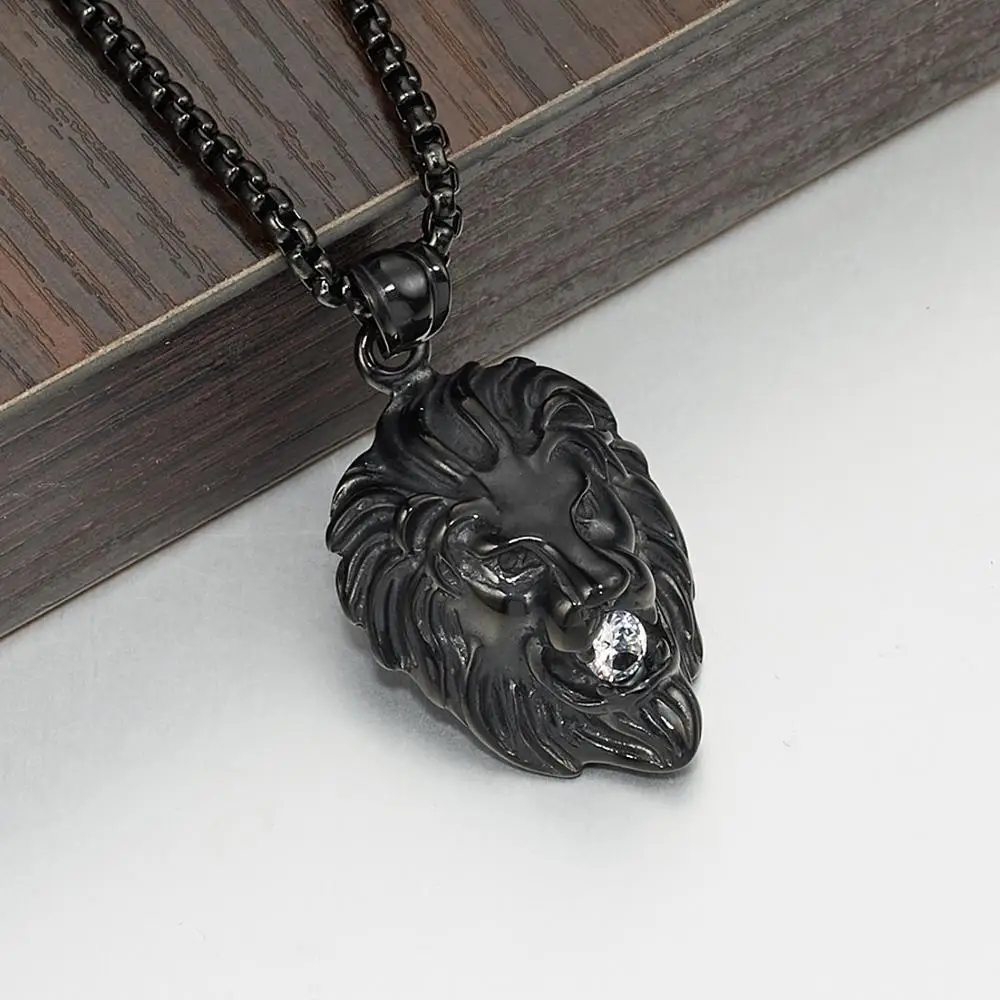 Black Lion Charms Necklace Rock Punk Style Men/Women Retro Jewelry Color Stainless Steel Box Chain &amp Pendant | Украшения и