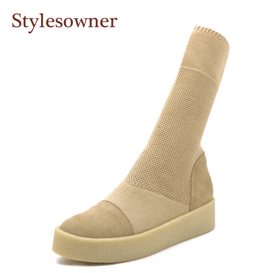 Stylesowner 2018 Новый Для женщин носок Сапоги и ботинки для девочек круглый эластичные