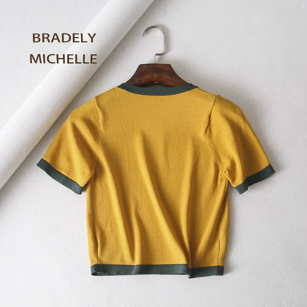 BRADELY MICHELLE коллекция 2018 года модный винтажный мягкий кроп-топ с круглым вырезом и