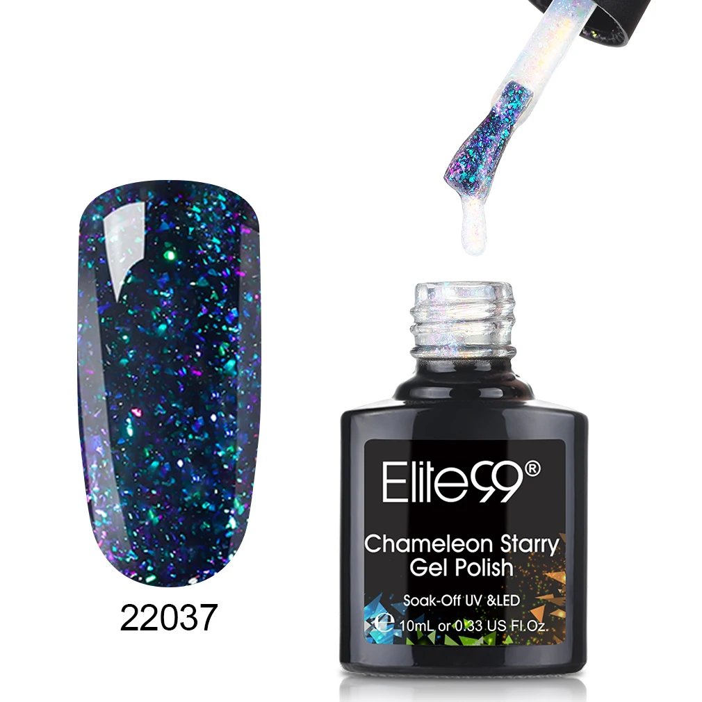 YJJ22037 Elite99 Хамелеон звёздный гель голографический Звездный сверкающий блеск замачиваемый УФ светодиодный Гель-лак долговечный лак для ногтей черная основа - Цвет: YJJ22037