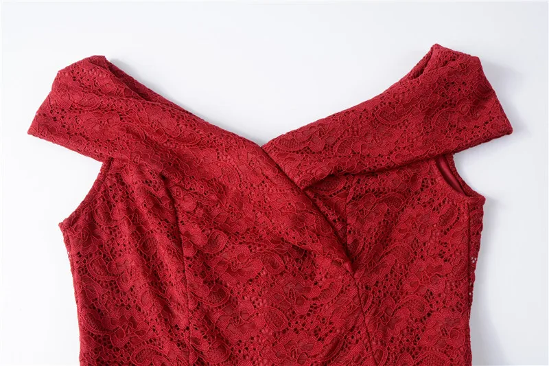 Красный двойной v образный вырез женское платье без бретелек Коктейльная