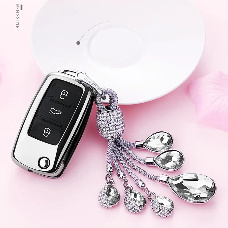 Car Key Case For Volkswagen VW Passat Golf Jetta Bora Polo Sagitar Tiguan Auto Bag Cover Protector with Crystal Keychain TPU | Автомобили