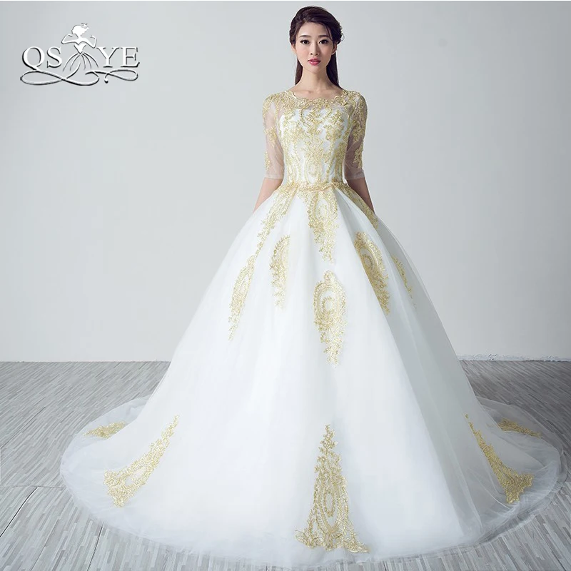 Vestidos de noiva золотые кружевные белые свадебные платья 2018 Большие размеры