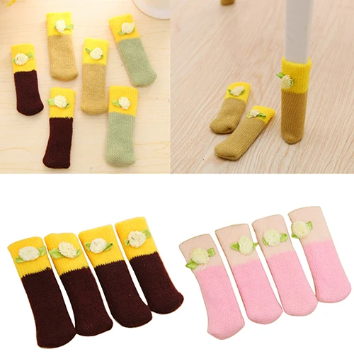 4 шт вязать домашний цветочный протектор пола ног рукав стол стул крышка носки |