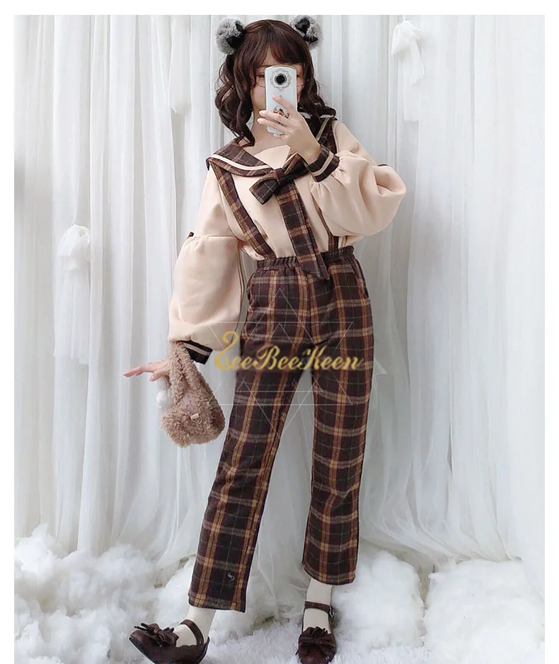 Студенческий костюм униформа колледжа брюки на бретельках женский модный для