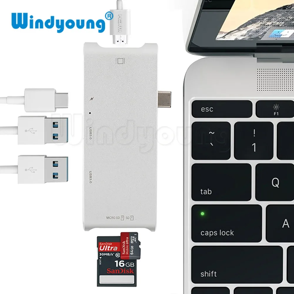 6 в 1 USBC концентратор USB C HDMI адаптер 4K 3 с Type PD SD/TF кардридер для MacBook ProG oogle Chromebook HUB