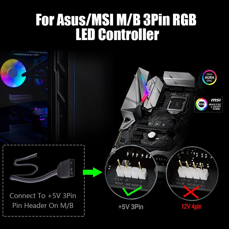 RGB контроллер вентилятора для ASUS AURA 5 В 3 контактный разветвитель синхронизации