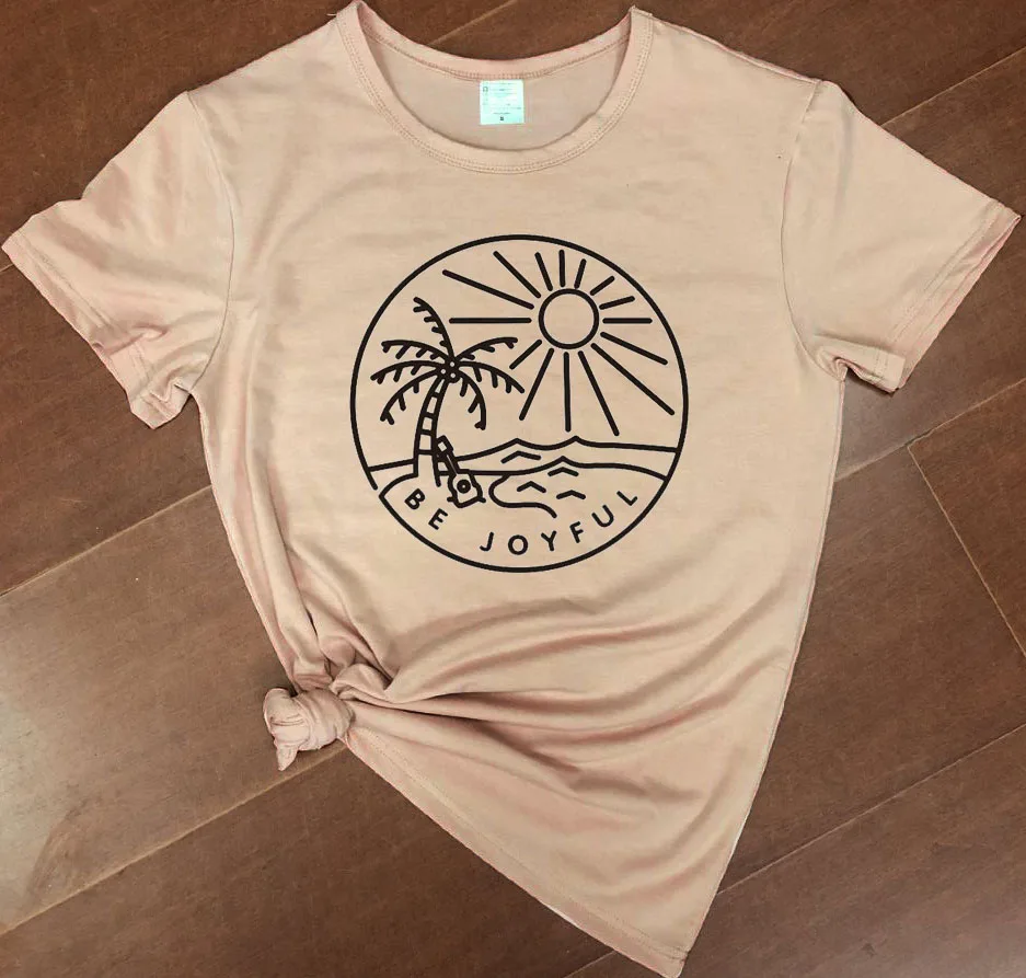 Peach - black txt Kuakuayu HJN Be Joyful положительный хлопок Мужские принтованные модные крутые унисекс повседневные футболки для мужчин и графический слоган для женщин - Цвет: Peach - black txt