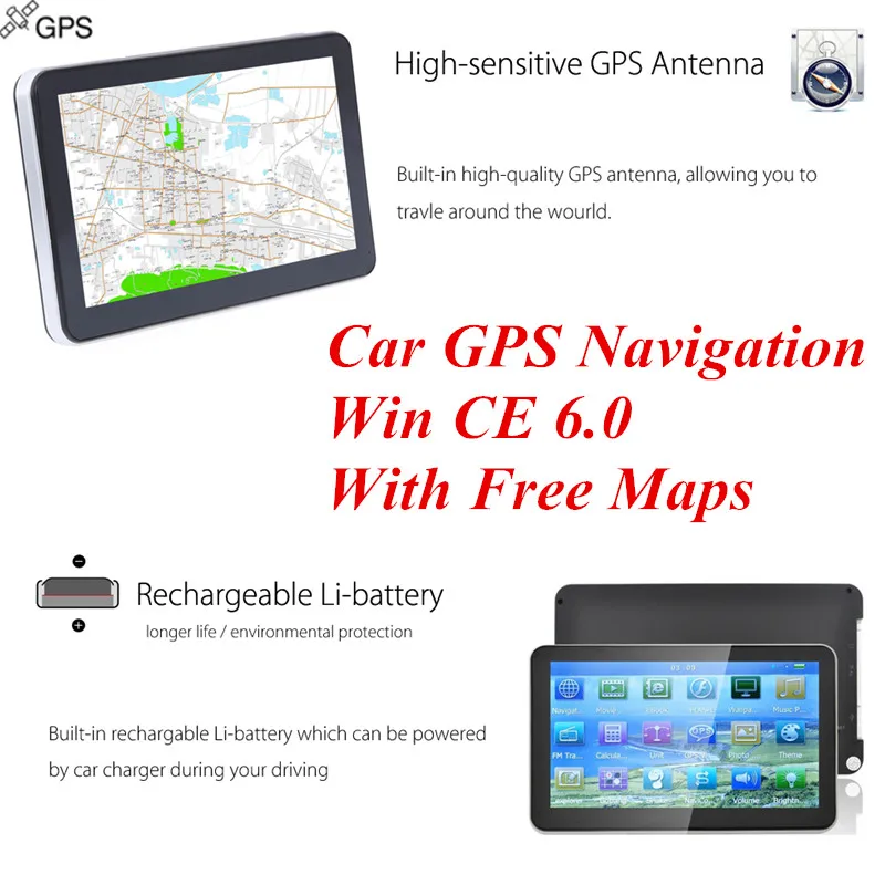 704 7 дюймовые автомобильные gps навигатор с бесплатными Карты Win CE 6 0/Сенсорный