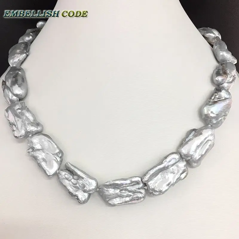 Ожерелье и браслет с жемчугом барокко серого цвета|necklace bracelet set|fine jewelrynecklace |