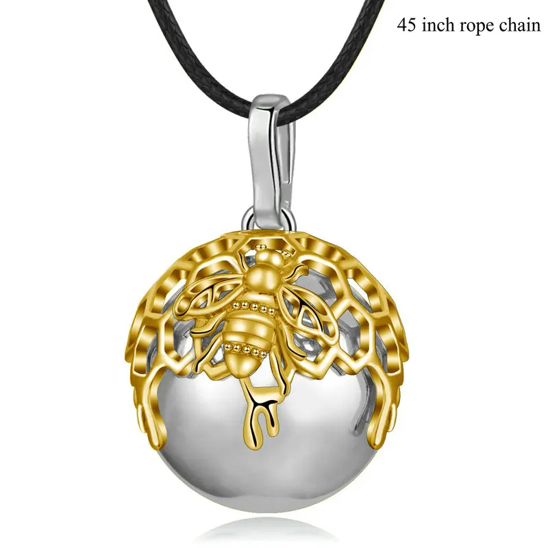 45 inch chain EUDORA Gold Honeycomb Hive Ball Necklace with 3D Bee Honeybee on Harmony ball Pendant for pregnant woman pregnancy new mom gift - Окраска металла: 45 inch chain