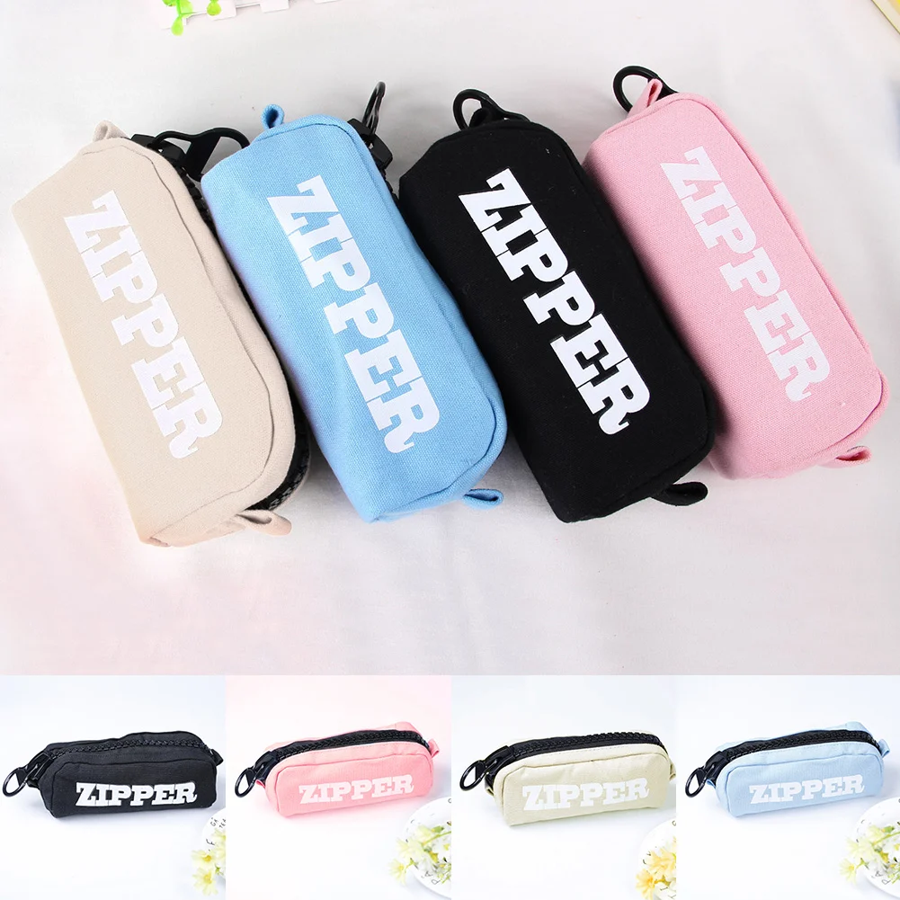 Stationery Gifts Large Capacity Kawaii Big Zipper Pencil Case Pen Box Canvas Girls Simple Lettering | Канцтовары для офиса и