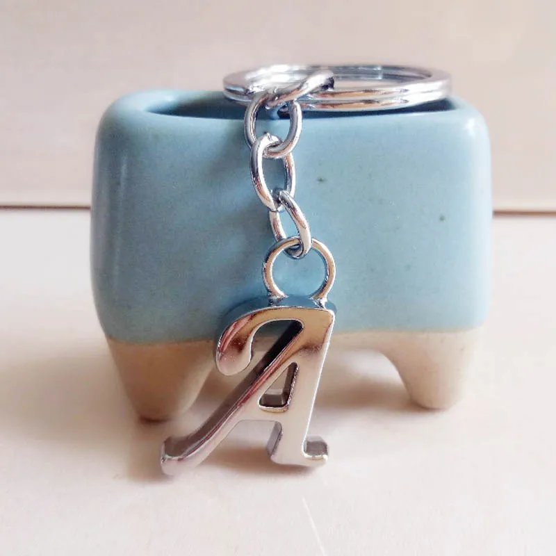 Мода DIY A Z буквы брелок для ключей на цепочке металлический женский серебряный