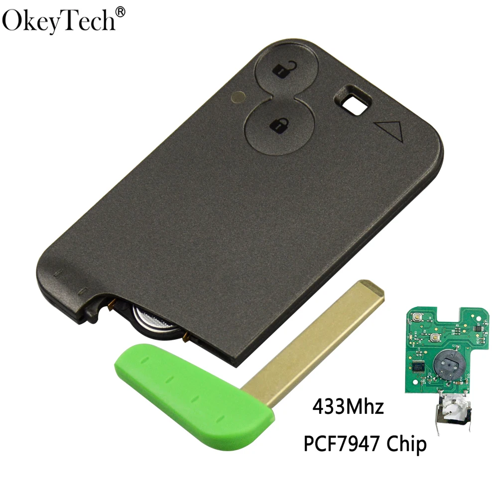 

Чип Okeytech 433 МГц ID46 PCF7947 с аварийной вставкой и лезвием, умный Автомобильный Дистанционный ключ с 2 кнопками для Renault Laguna с небольшим лезвием