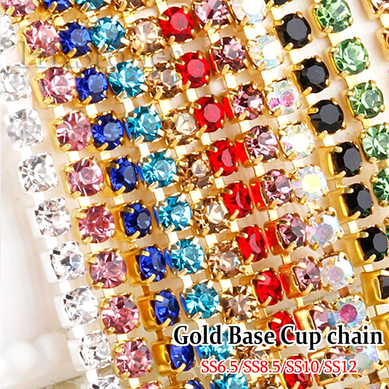 Перидот Золотое основание Обрезка цепочки из горного хрусталя SS12 10 ярдов Сделай