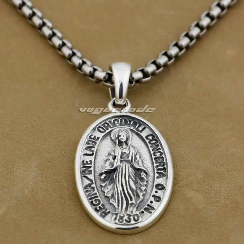 

LINSION Virgin Mary JESUS 925 Sterling Silver Charms Pendant 8Q012