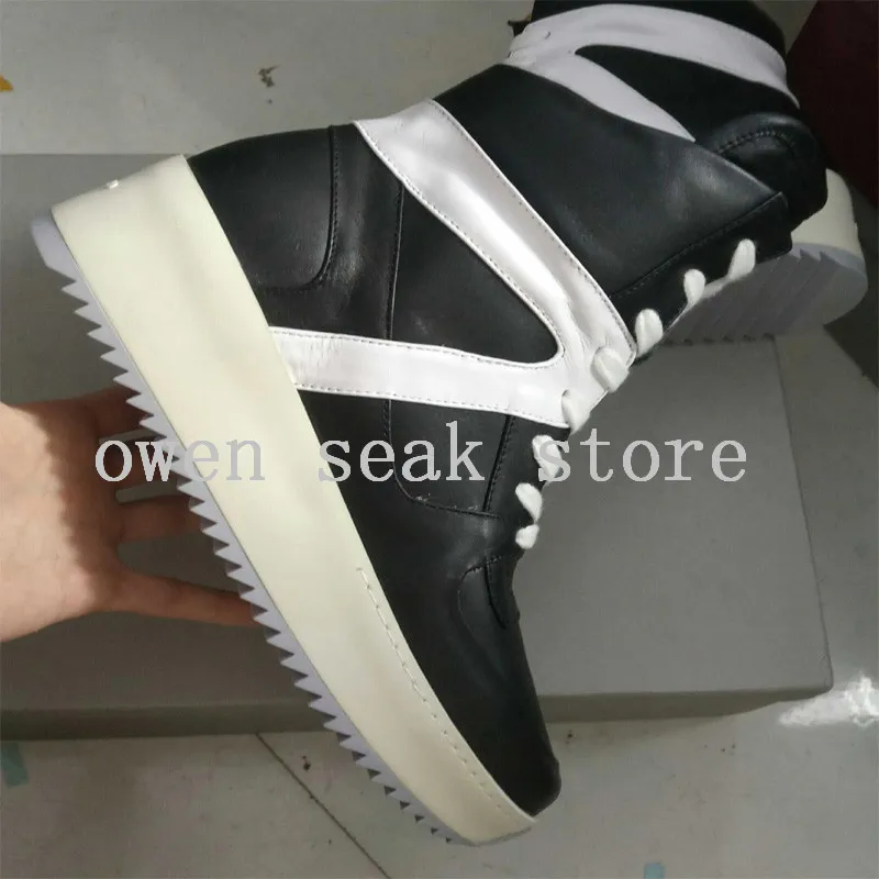 Owen Seak Men Shoes Genuine Leather High-TOP Ankle Boots Luxury Trainers Casual Lace-up Flats Fog Black Big Size |