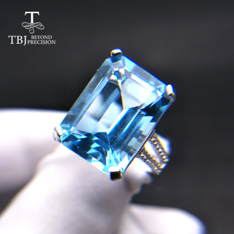 Женское кольцо с натуральным синим топазом TBJ большое драгоценным камнем 13 2