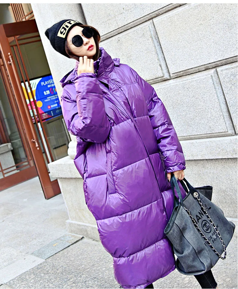 Waterproof Glossy Winter 90% White Duck Down Jacket Women Hooded Long Down Parka New Arrival Straight Womens Down Coats 168