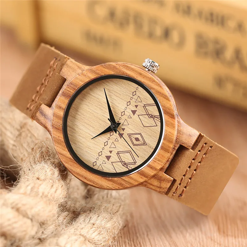 Творческий ромбовидные деревянные часы ручной работы из бамбука Женские