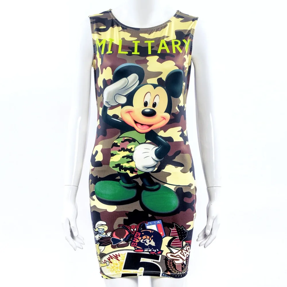 Женское платье без рукавов повседневное облегающее зеленое в стиле милитари с