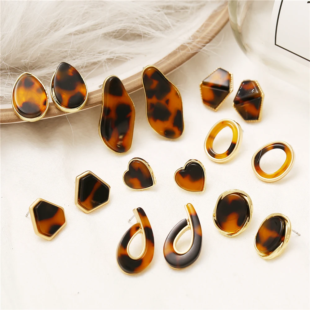 IF ME винтажные леопардовые геометрические нерегулярные серьги гвоздики для