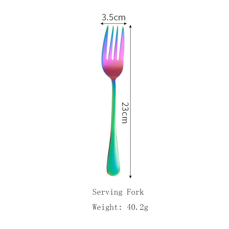 NO.12 Serving Fork Набор радужных столовых приборов из нержавеющей стали столовая посуда набор серебряных приборов столовый нож и вилка Прямая поставка - Цвет: NO.12 Serving Fork
