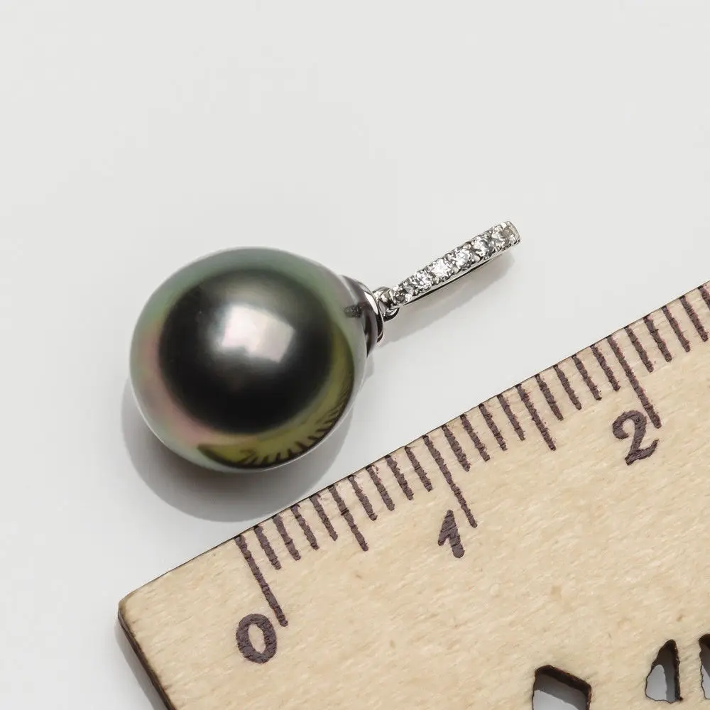 

Free Shipping 11*12mm Peacock Green Tahitian Cultured Pearl Crystal Pendant 14k White Gold have no necklace #0207