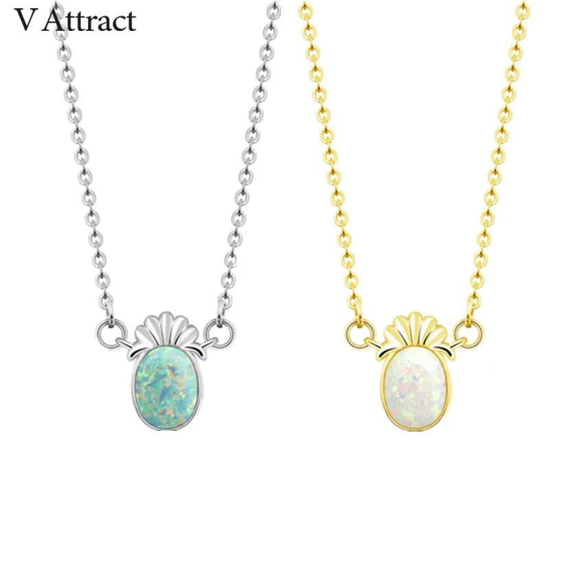 

V Attract 10 pcs Delicious Pineapple Necklace Opal Pendant Stainless Steel Long Chain Choker Collares Christmas Jewelry