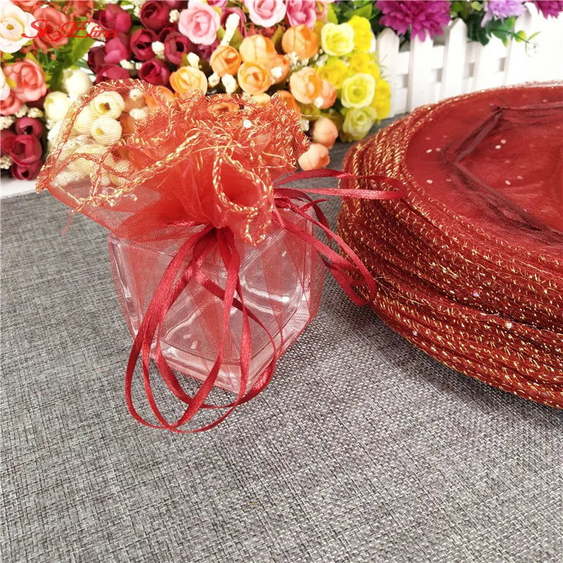50Pcs Colorful Round Organza Bag Gauze Element Wedding Gift & Candy Bags Drawstring Jewelry Packaging With Sequins 5Z-SH838 | Дом и сад