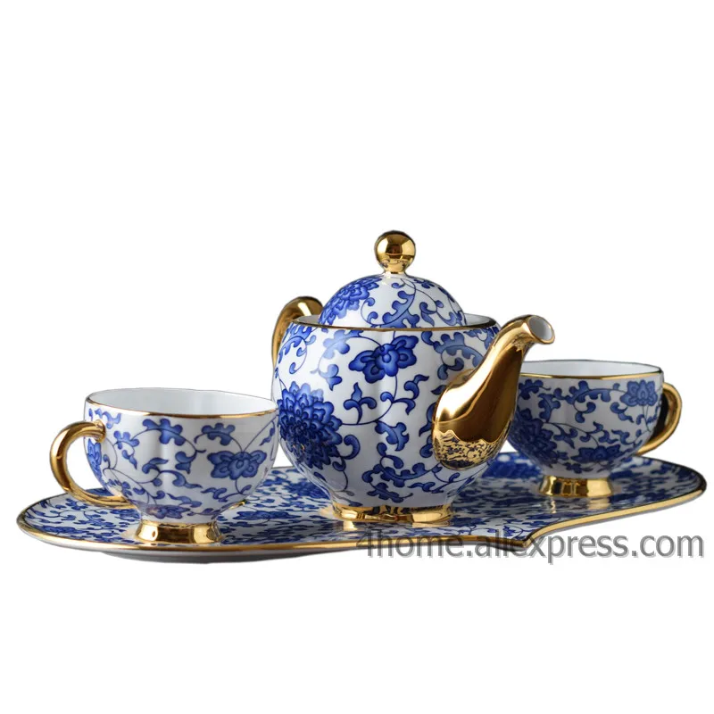 

Famous Blue and white porcelain mug sets dishes mug serving tray 24K edges mug