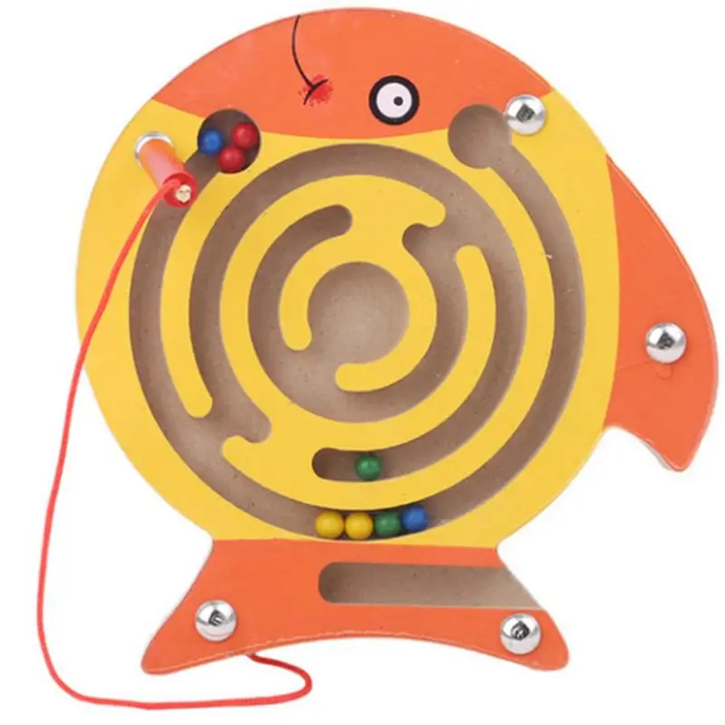 Round mouth fish Детский Магнитный лабиринт, игрушка деревянная головоломка для детей игра игрушка Дети Ранний Образовательный мозговой тизер деревянная игрушка интеллектуальная головоломка доска - Цвет: Round mouth fish