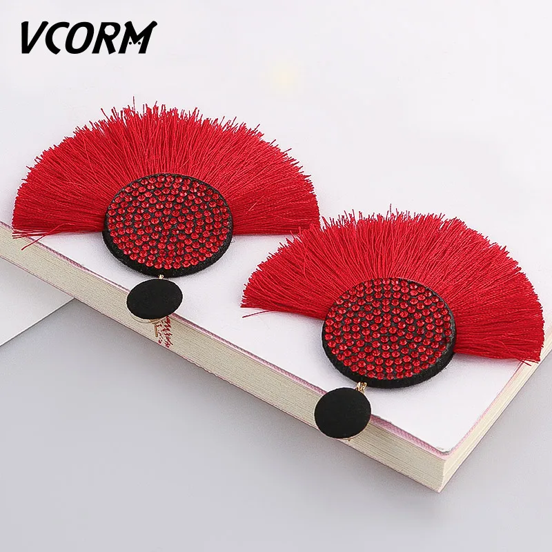 Red 4 VCORM, богемные серьги с кисточками, большие висячие серьги для женщин, модные ювелирные изделия, серьги, красный, черный, хлопок, шелк, ткань, бахрома, серьги, подарок - Окраска металла: Red 4