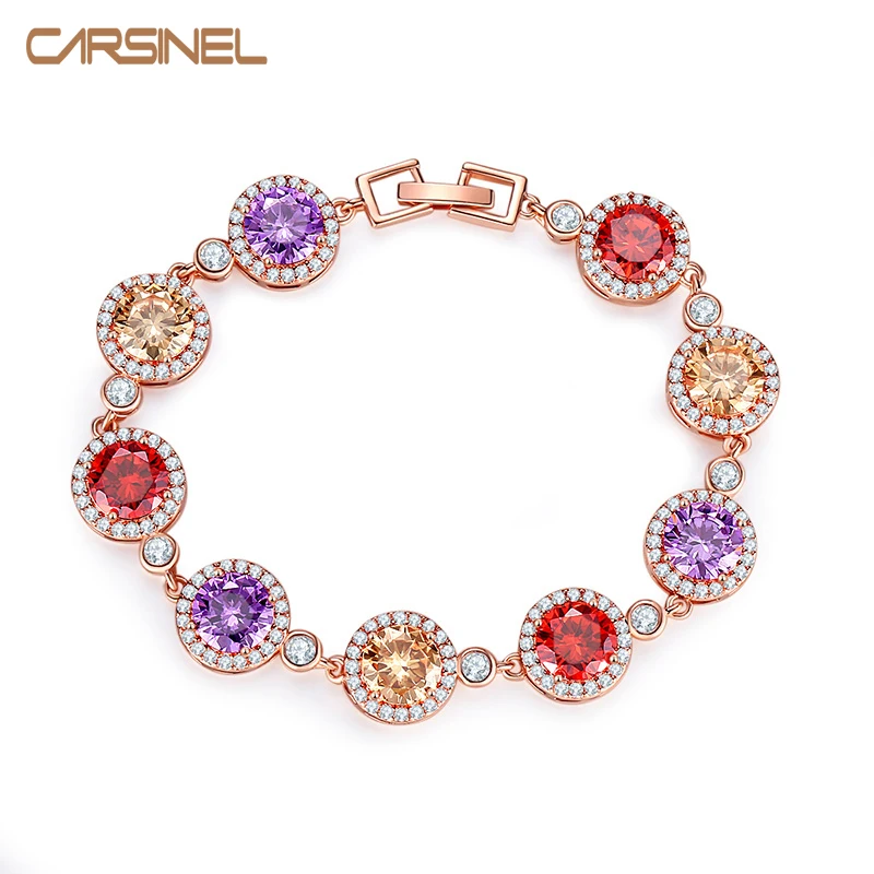 CARSINEL 2017 Новый роскошный красочный браслет из звеньев цепи для женщин Блестящий AAA