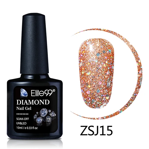 zsj15-10ML Elite99, 10 мл, Алмазный цветной гель для ногтей, УФ светодиодный Гель-лак, блестящий блеск, блестки, впитываемый базовый топ, грунтовка, Гель-лак для нейл-арта, лак - Цвет: zsj15-10ML